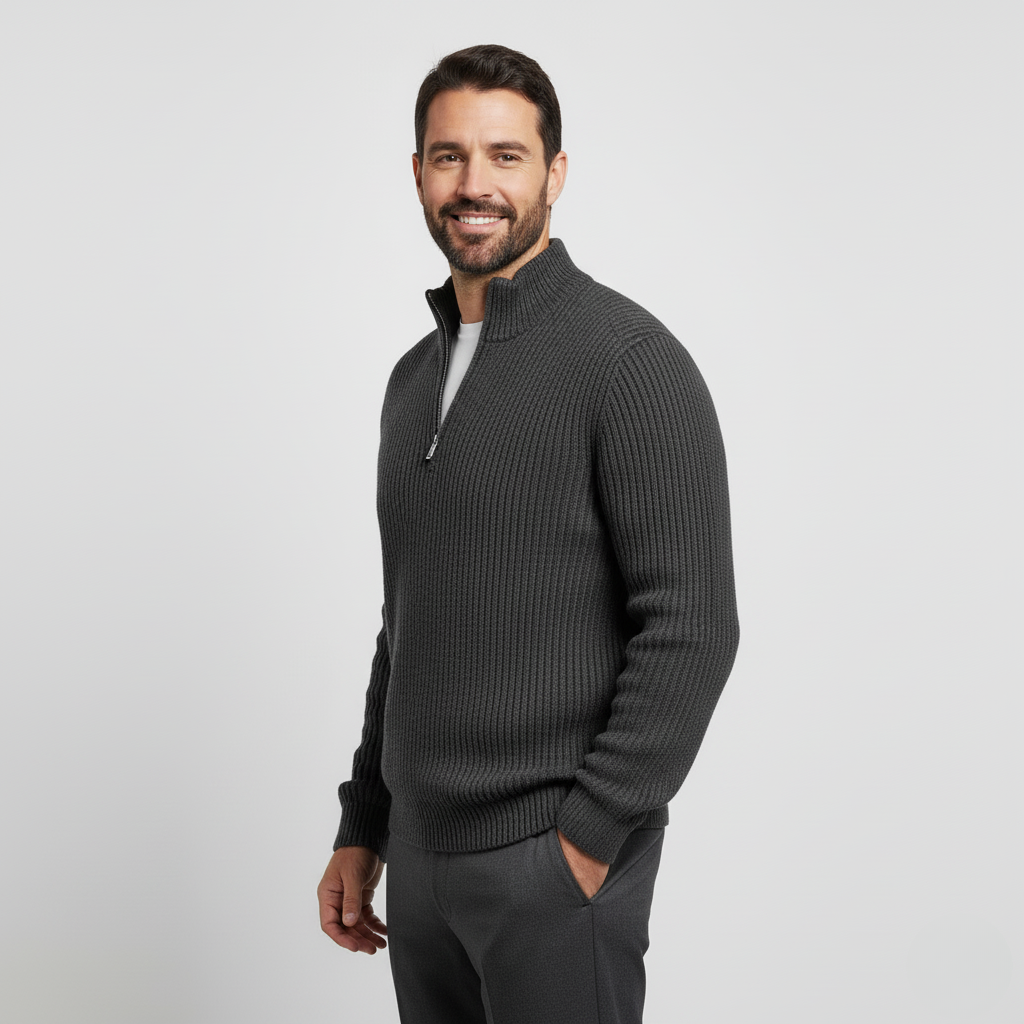 Men’s Zip-Neck Knitted Sweater